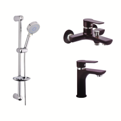 Pronto Tales Siyah Krom Lavabo Banyo Bataryası Sürgülü Duş Seti 3'lü Set