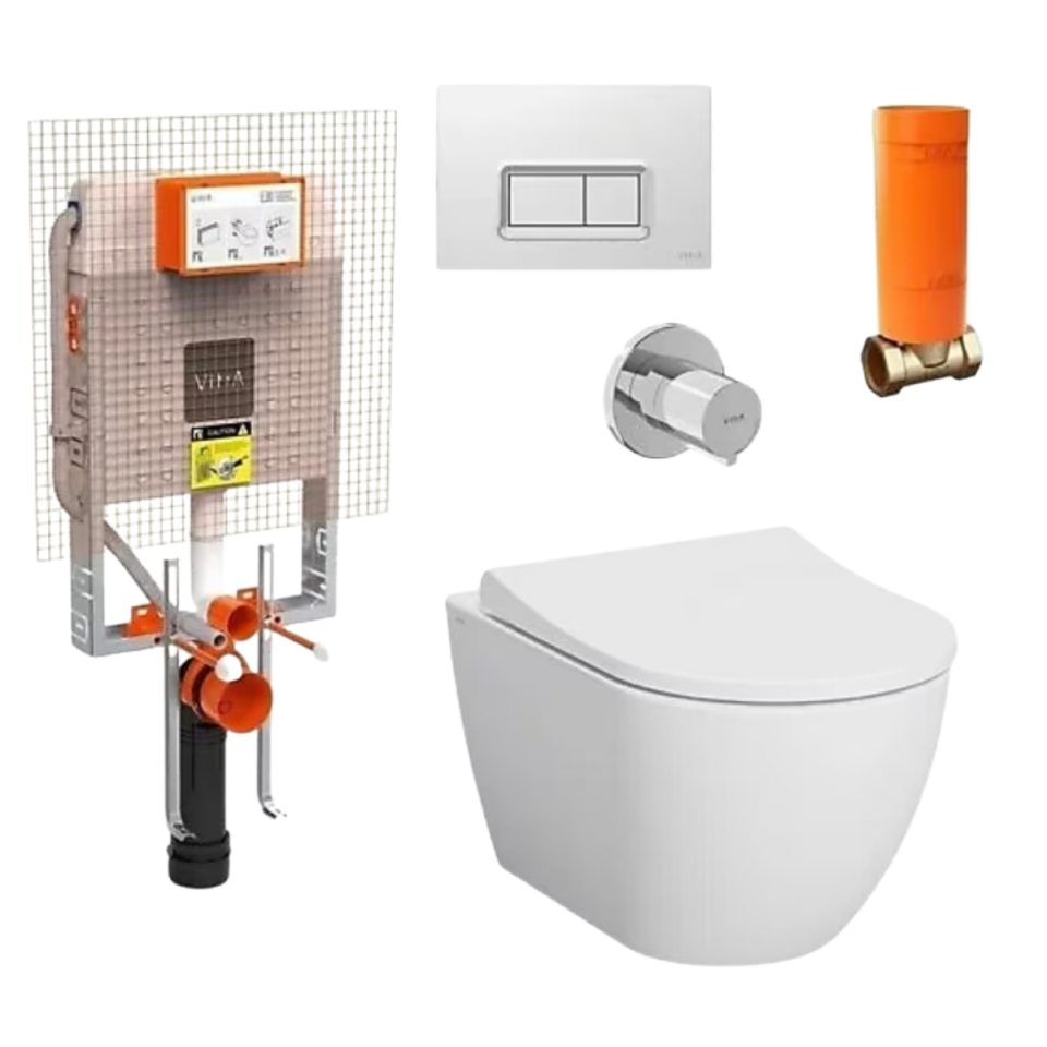 VitrA S60 Rim-Ex Smoothflush Beyaz Kanalsız Asma Klozet, Gömme Rezervuar Tam Set