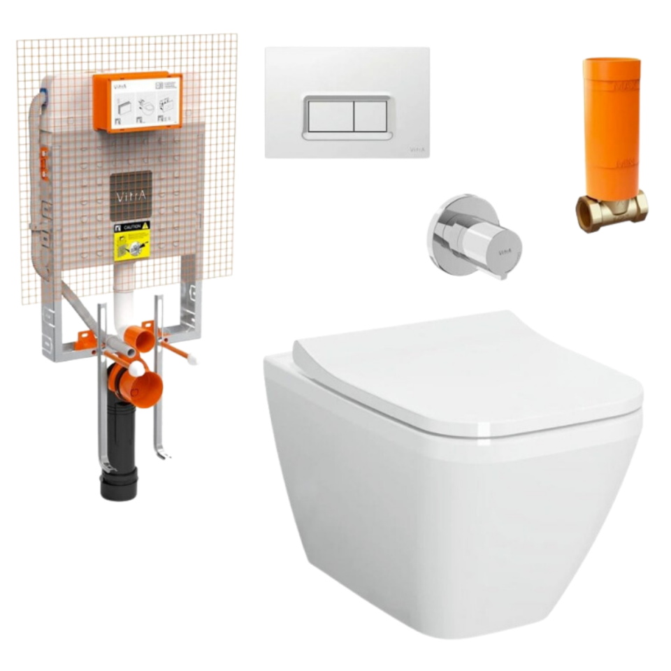 VitrA Integra Square Rim-Ex Beyaz Kanalsız Asma Klozet, Gömme Rezervuar Tam Set