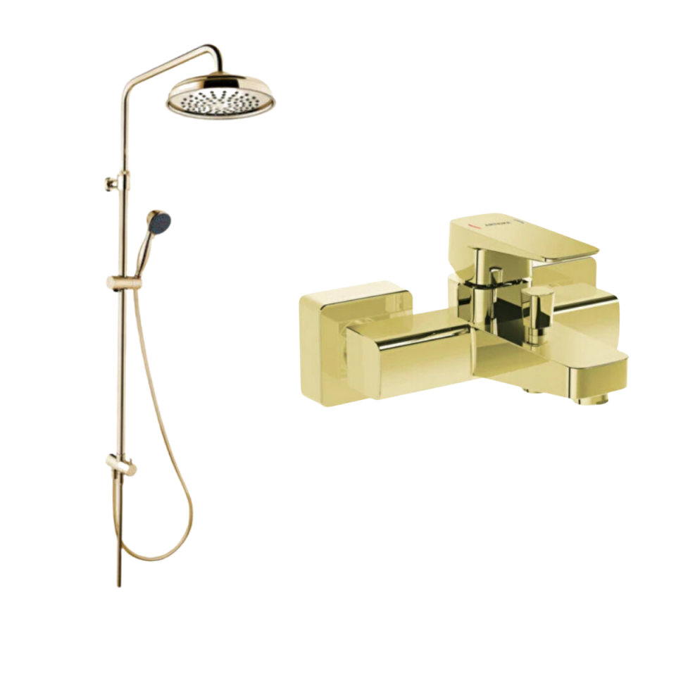 Artema A4273723 Root Square Altın Banyo Bataryası A4565723 Elegance Altın Duş Seti