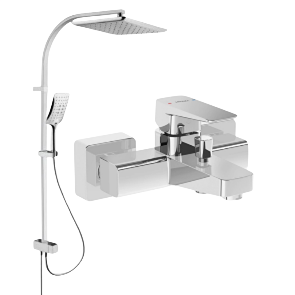 Artema A42737 Root Square Banyo Bataryası A45699 Shine Square Krom Duş Seti